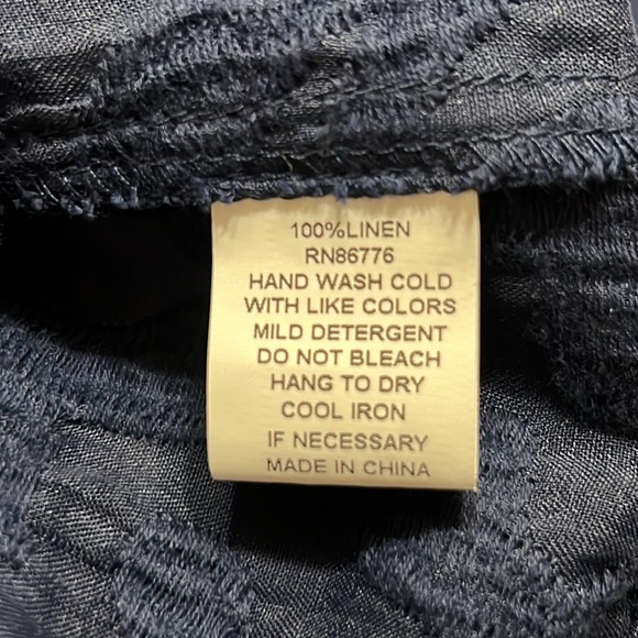 209 wst38 100% Linen Navy Blue Button Up Semi Sheer Tunic Top Sz 8 NWT - Picture 8 of 11